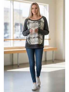 Dolan Anthropologie Houndstooth Mixed Media Side Zip Sweater XS